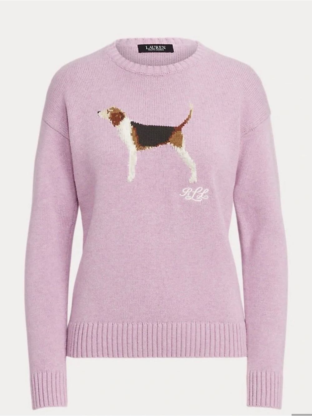Lauren Ralph Lauren Beagle Dog Intarsia Sweater Lilac Purple Cotton S
